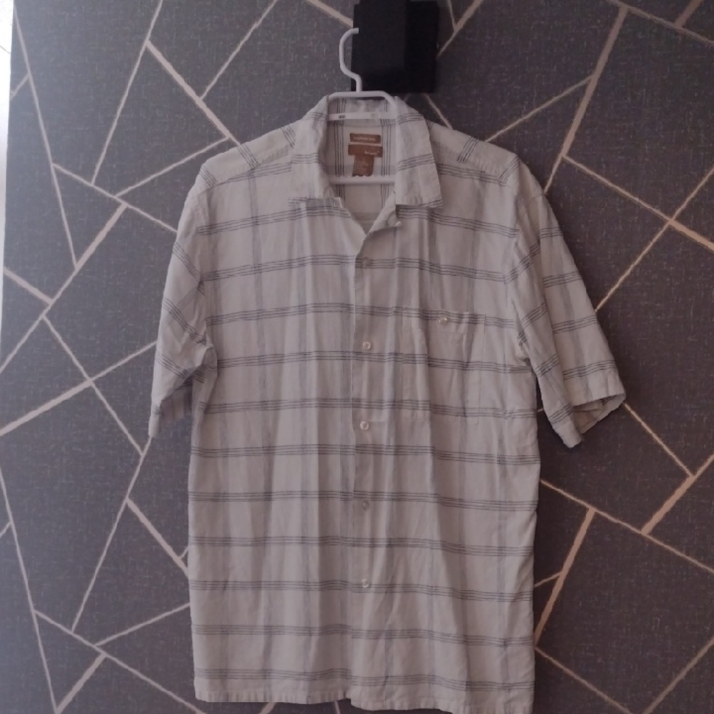 Bruno Linen Blend Men's Grey Striped Shirt Size Large